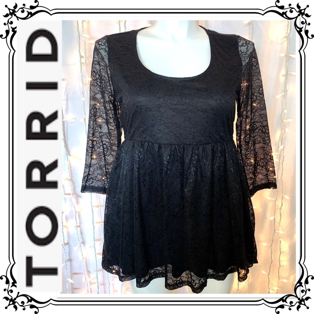 TORRID ⭐️ Black Lace Babydoll Swing Tunic Blouse